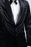 Barabas Wholesale Men's Velvet Rhinestones Design Peak Lapel Blazer 5BL20 Black Silver