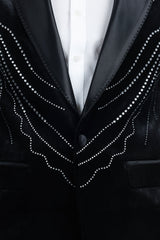 Barabas Wholesale Men's Velvet Rhinestones Design Peak Lapel Blazer 5BL20 Black Silver