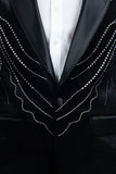 Barabas Wholesale Men's Velvet Rhinestones Design Peak Lapel Blazer 5BL20 Black Silver