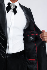 Barabas Wholesale Men's Velvet Rhinestones Design Peak Lapel Blazer 5BL20 Black Silver