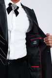 Barabas Wholesale Men's Velvet Rhinestones Design Peak Lapel Blazer 5BL20 Black Silver