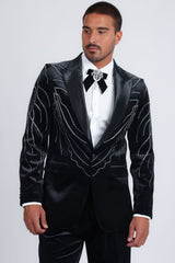 Barabas Wholesale Men's Velvet Rhinestones Design Peak Lapel Blazer 5BL20 Black Silver