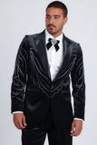 Barabas Wholesale Men's Velvet Rhinestones Design Peak Lapel Blazer 5BL20 Black Silver