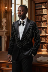 Barabas Wholesale Men's Velvet Rhinestones Design Peak Lapel Blazer 5BL20 Black Silver