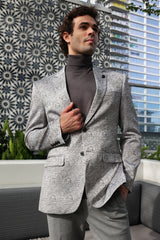 Barabas Wholesale Men's Floral Geometric Design Notch Lapel Blazer 5BL21 Silver