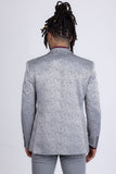 Barabas Wholesale Men's Floral Geometric Design Notch Lapel Blazer 5BL21 Silver