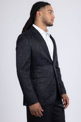 Barabas Men's Embroidered Floral Notch Lapel Casual Blazer 5BL23 Black