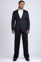 Barabas Men's Embroidered FloralNotch Lapel Casual Blazer 5BL23 Black