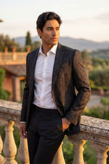 Barabas Men's Embroidered FloralNotch Lapel Casual Blazer 5BL23 Black