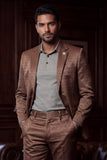 Barabas Wholesale Men's Floral Pattern Notch Lapel Casual Blazer 5BL24 Golden Brown