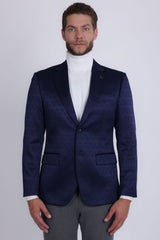 Barabas Men's Floral Pattern Notch Lapel Casual Blazer 5BL24 Navy