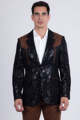 Barabas Wholesale Men's Western Suede Notch Lapel Casual Blazer 5BL27 Black