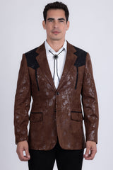 Barabas Wholesale Men's Western Velvet Notch Lapel Casual Blazer 5BL27 Brown