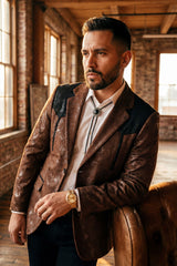 Barabas Wholesale Men's Western Suede Notch Lapel Casual Blazer 5BL27 Brown