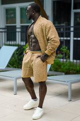 Barabas Men's Paisley Stretch Lightweight Drawstring Shorts 5BSP02 Camel