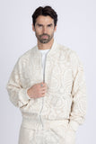 Barabas Wholesale Men's Paisley Geometric Stretch Luxury Bomber Jacket 5BP02 Bone