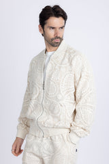 Barabas Wholesale Men's Paisley Geometric Stretch Luxury Bomber Jacket 5BP02 Bone