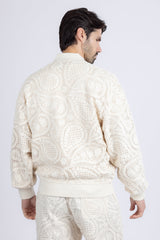 Barabas Wholesale Men's Paisley Geometric Stretch Luxury Bomber Jacket 5BP02 White