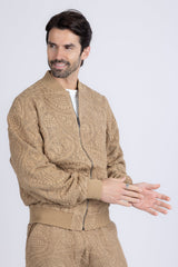 Barabas Wholesale Men's Paisley Geometric Stretch Luxury Bomber Jacket 5BP02 Camel