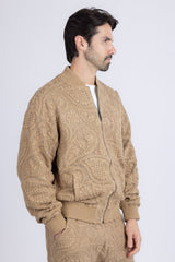 Barabas Wholesale Men's Paisley Geometric Stretch Luxury Bomber Jacket 5BP02 Brown