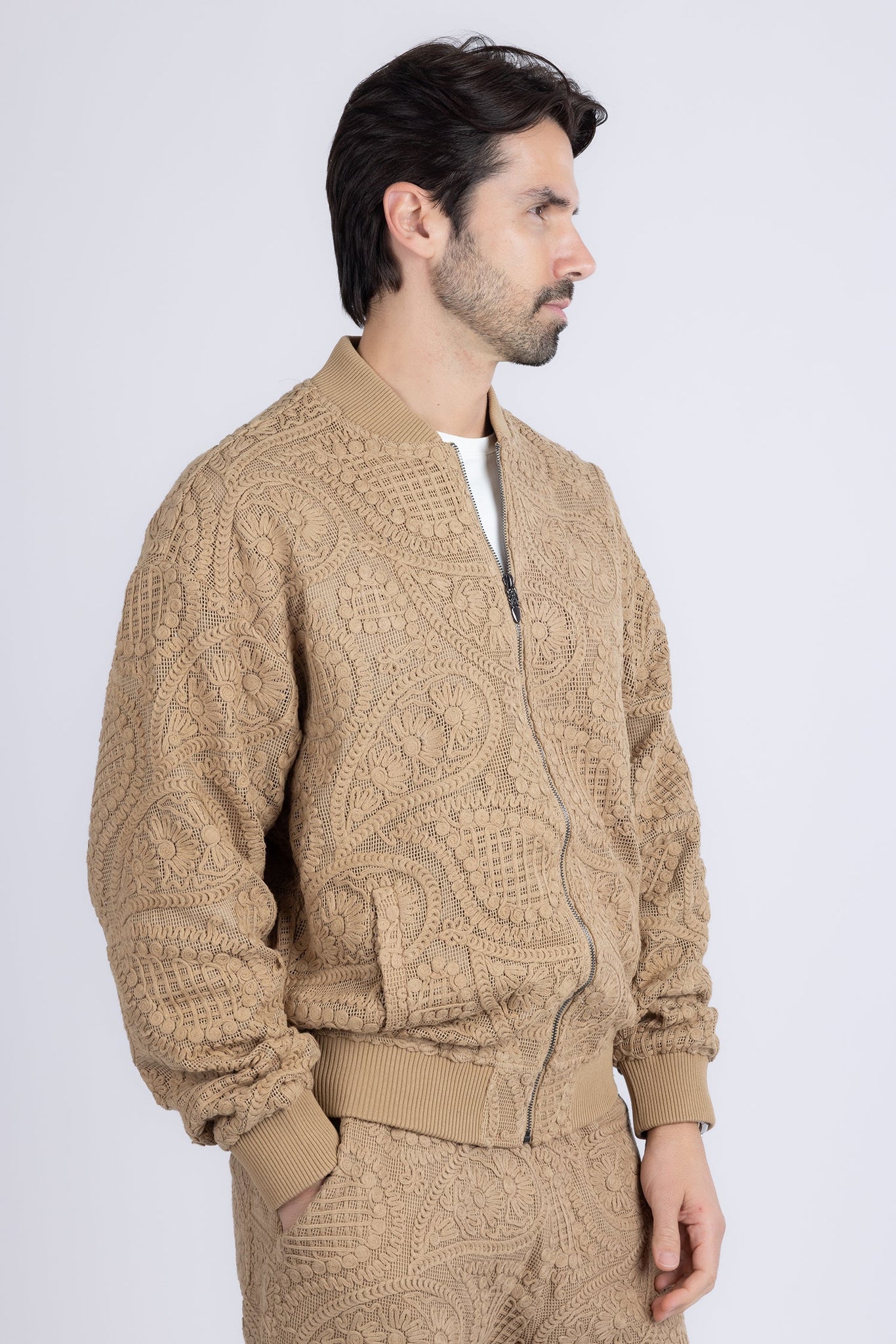 Barabas Wholesale Men's Paisley Geometric Stretch Luxury Bomber Jacket 5BP02 Brown