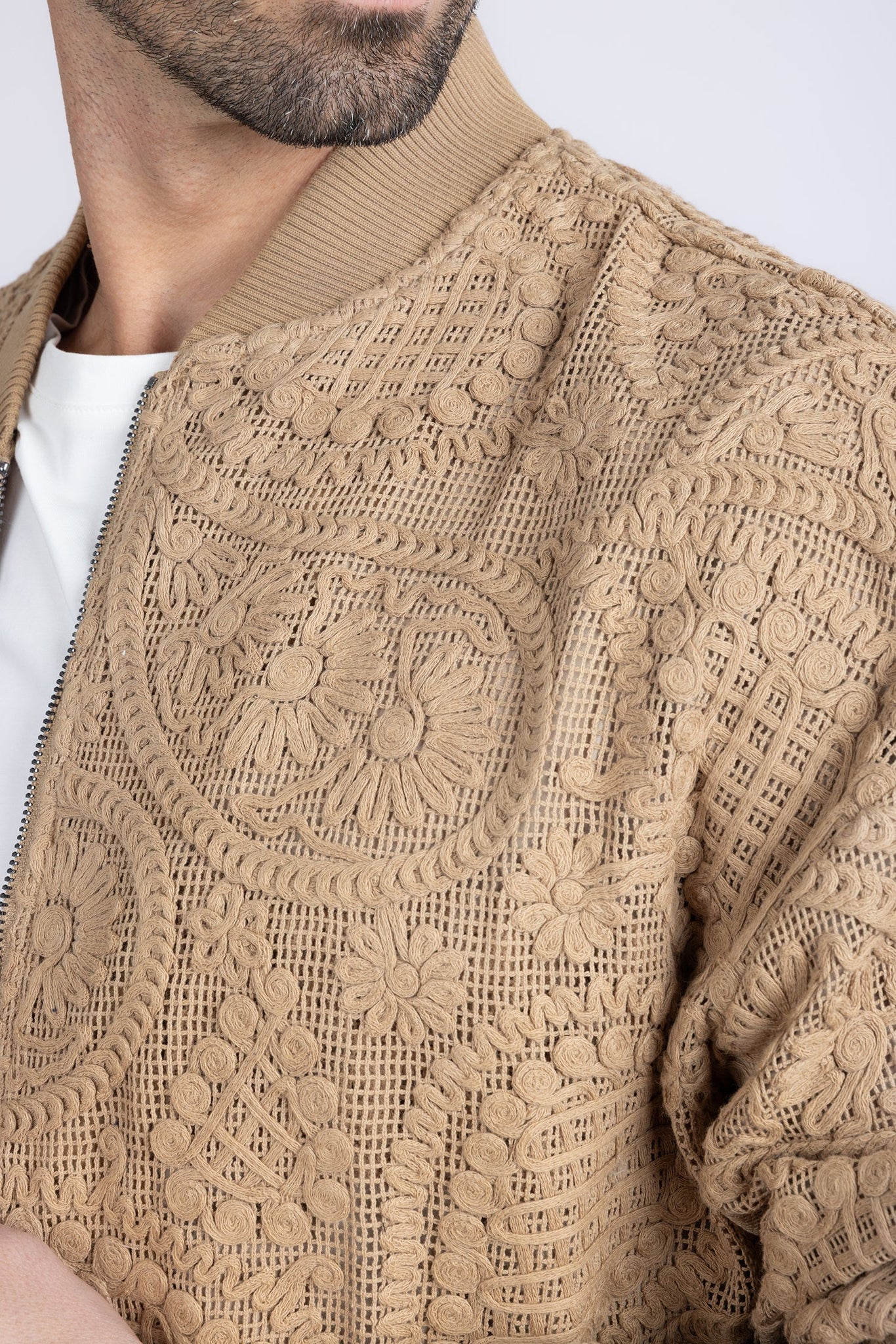 Barabas Wholesale Men's Paisley Geometric Stretch Luxury Bomber Jacket 5BP02 Camel