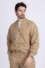 Barabas Men's Paisley Geometric Stretch Luxury Bomber Jacket 5BP02 Camel