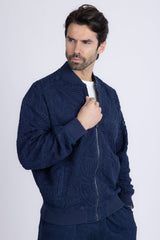 Barabas Wholesale Men's Paisley Geometric Stretch Luxury Bomber Jacket 5BP02 Blue