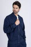 Barabas Wholesale Men's Paisley Geometric Stretch Luxury Bomber Jacket 5BP02 Blue