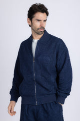 Barabas Wholesale Men's Paisley Geometric Stretch Luxury Bomber Jacket 5BP02 Blue