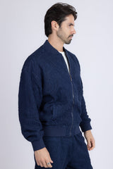 Barabas Wholesale Men's Paisley Geometric Stretch Luxury Bomber Jacket 5BP02 Navy