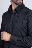 Barabas Wholesale Men's Rhinestones Geometric Stretch Long Sleeve Shirts 5BR03 Black