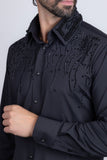 Barabas Wholesale Men's Rhinestones Geometric Stretch Long Sleeve Shirts 5BR03 Black