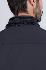 Barabas Wholesale Men's Rhinestones Geometric Stretch Long Sleeve Shirts 5BR03 Black