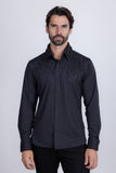 Barabas Wholesale Men's Rhinestones Geometric Stretch Long Sleeve Shirts 5BR03 Black