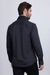 Barabas Wholesale Men's Rhinestones Geometric Stretch Long Sleeve Shirts 5BR03 Black