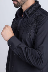 Barabas Wholesale Men's Rhinestones Geometric Stretch Long Sleeve Shirts 5BR03 Black