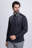 Barabas Wholesale Men's Rhinestones Geometric Stretch Long Sleeve Shirts 5BR03 Black Silver
