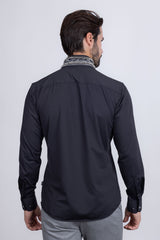 Barabas Wholesale Men's Rhinestones Geometric Stretch Long Sleeve Shirts 5BR03 Black Silver
