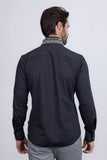 Barabas Wholesale Men's Rhinestones Geometric Stretch Long Sleeve Shirts 5BR03 Black Silver