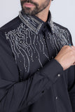 Barabas Wholesale Men's Rhinestones Geometric Stretch Long Sleeve Shirts 5BR03 Black Silver