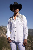 Barabas Wholesale Men's Rhinestones Geometric Stretch Long Sleeve Shirts 5BR03 White Gold