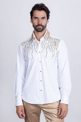 Barabas Wholesale Men's Rhinestones Geometric Stretch Long Sleeve Shirts 5BR03 White Gold