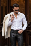 Barabas Wholesale Men's Rhinestones Geometric Stretch Long Sleeve Shirts 5BR03 White Gold