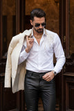 Barabas Wholesale Men's Rhinestones Geometric Stretch Long Sleeve Shirts 5BR03 White Gold
