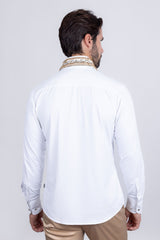 Barabas Wholesale Men's Rhinestones Geometric Stretch Long Sleeve Shirts 5BR03 White Gold