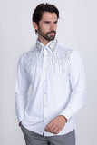 Barabas Wholesale Men's Rhinestones Geometric Stretch Long Sleeve Shirts 5BR03 White