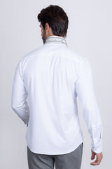 Barabas Wholesale Men's Rhinestones Geometric Stretch Long Sleeve Shirts 5BR03 White