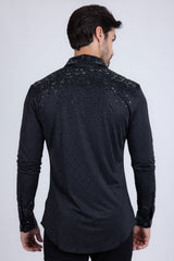 Barabas Wholesale Men's Rhinestones Geometric Stretch Long Sleeve Shirts 5BR20 Black