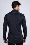 Barabas Wholesale Men's Rhinestones Geometric Stretch Long Sleeve Shirts 5BR20 Black